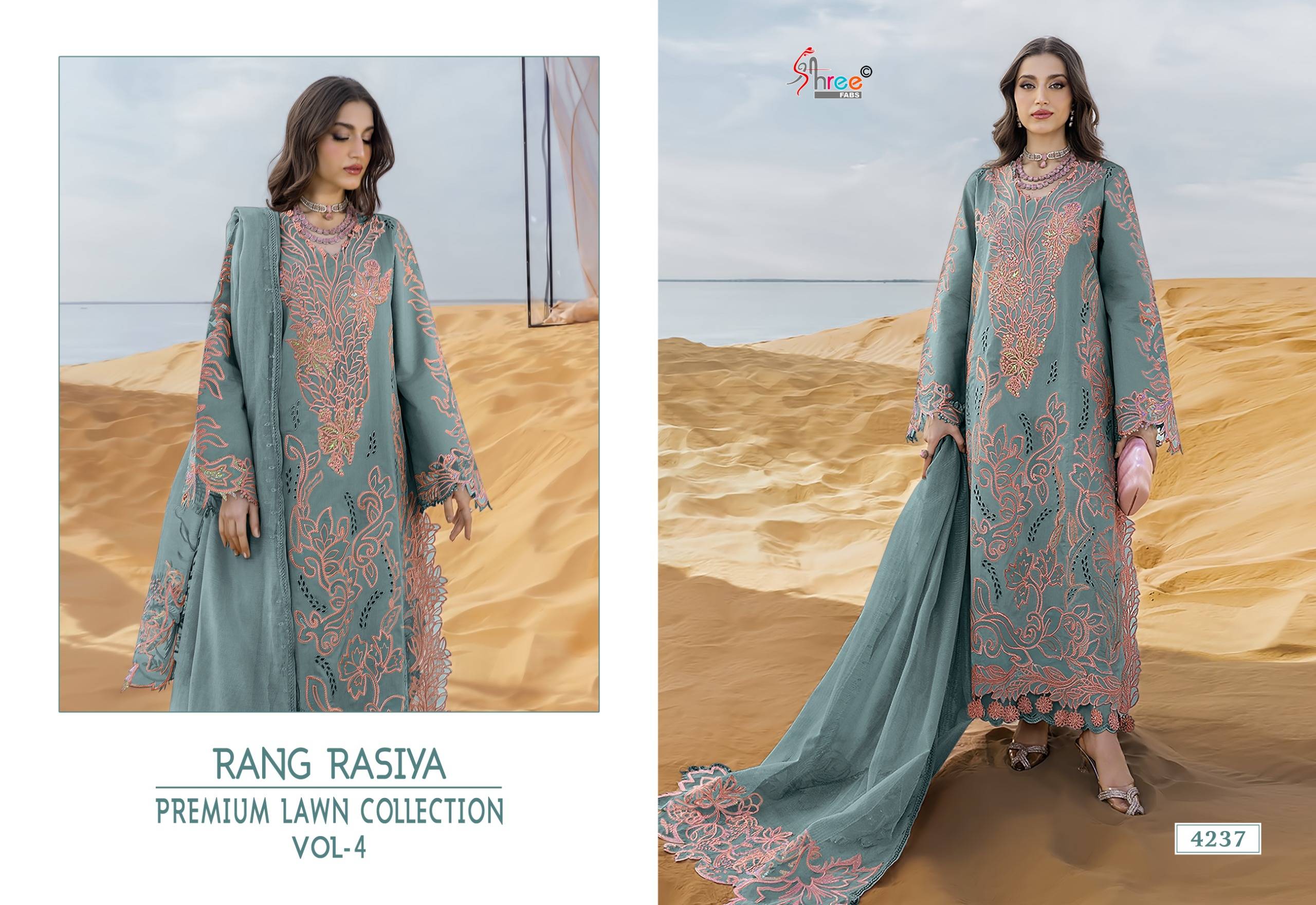 RANG RASIYA PREMIUM LAWN COLLECTION VOL-04 BY Shree fabs 4233 TO 4238 SERIES Pakistani Stylish Embroidered COTTON LAWN Dresses At Wholesale Price